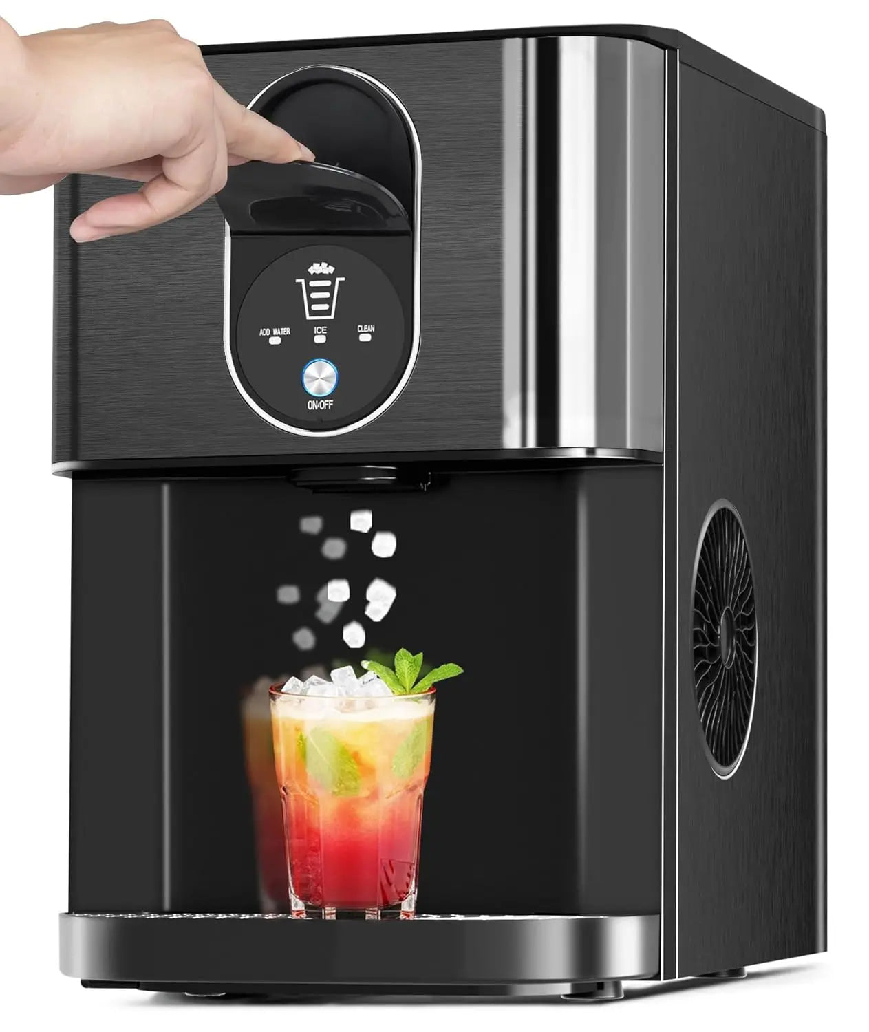 Soft Chewable Nugget Ice Maker Dispenser with Water Reservoir & Self-Cleaning Function
