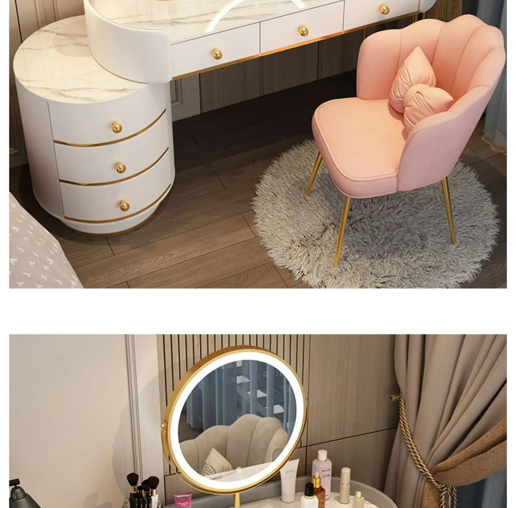 Pink Vanity Table Women & Luxury Nail European Big Stool
