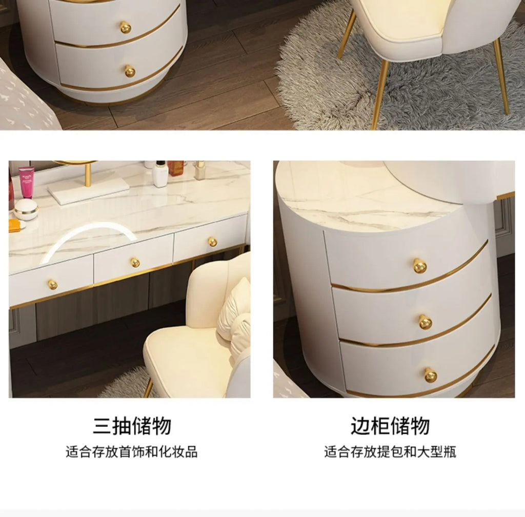 Pink Vanity Table Women & Luxury Nail European Big Stool