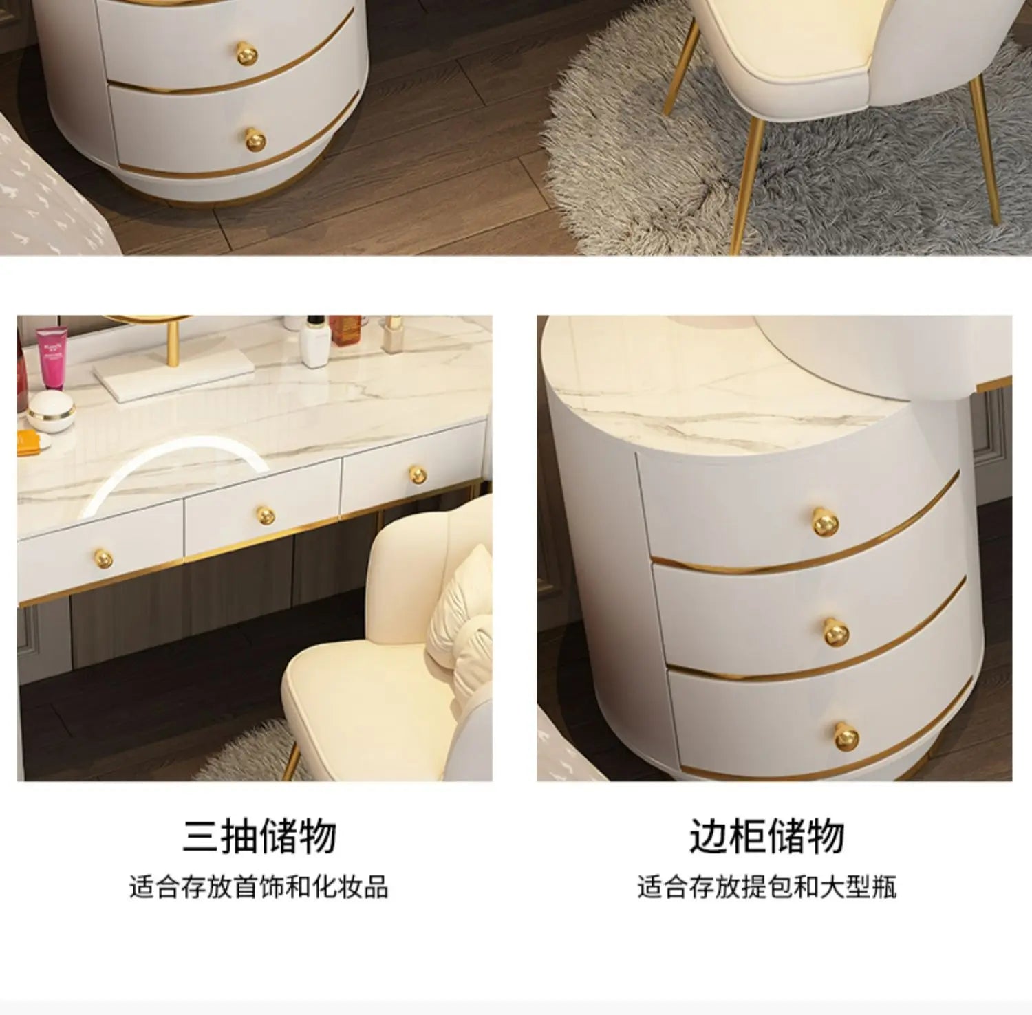 Pink Vanity Table Women & Luxury Nail European Big Stool