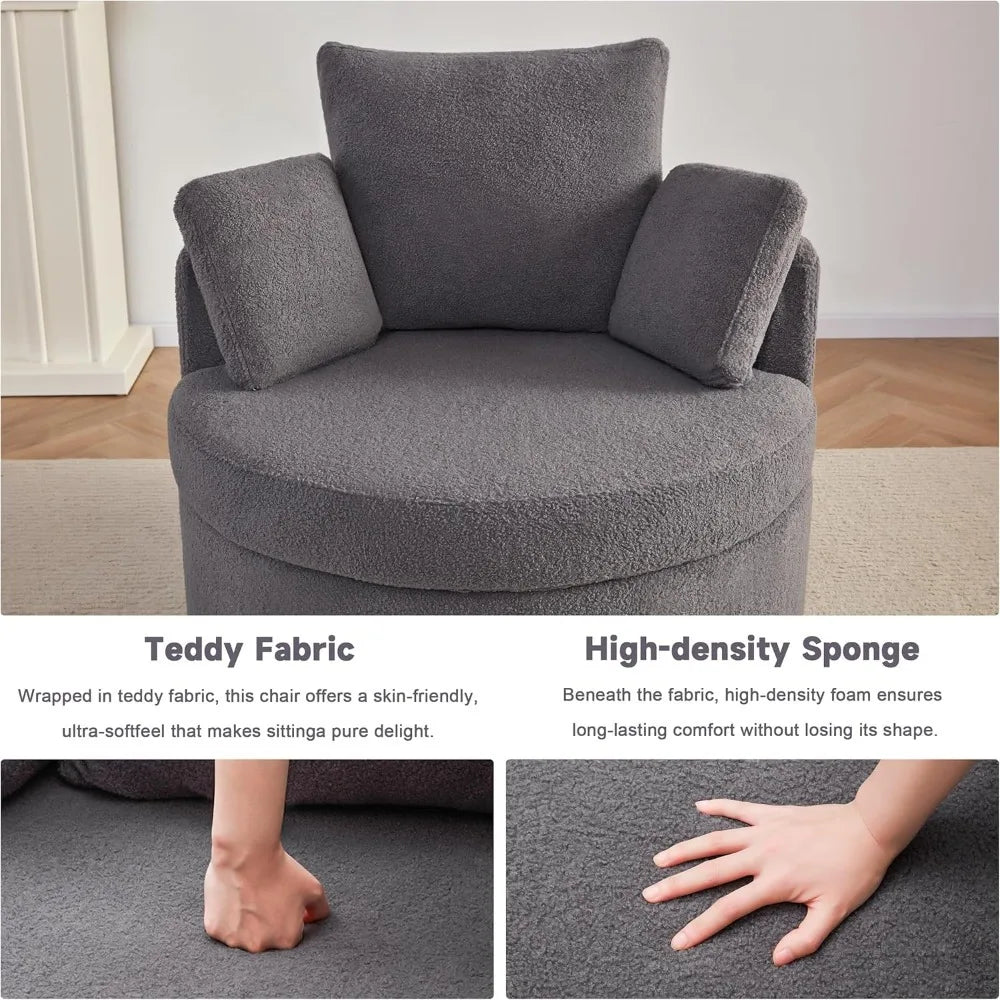 Oversized Swivel Round Chair with Storage, Chaise Lounge with Removable Pillows