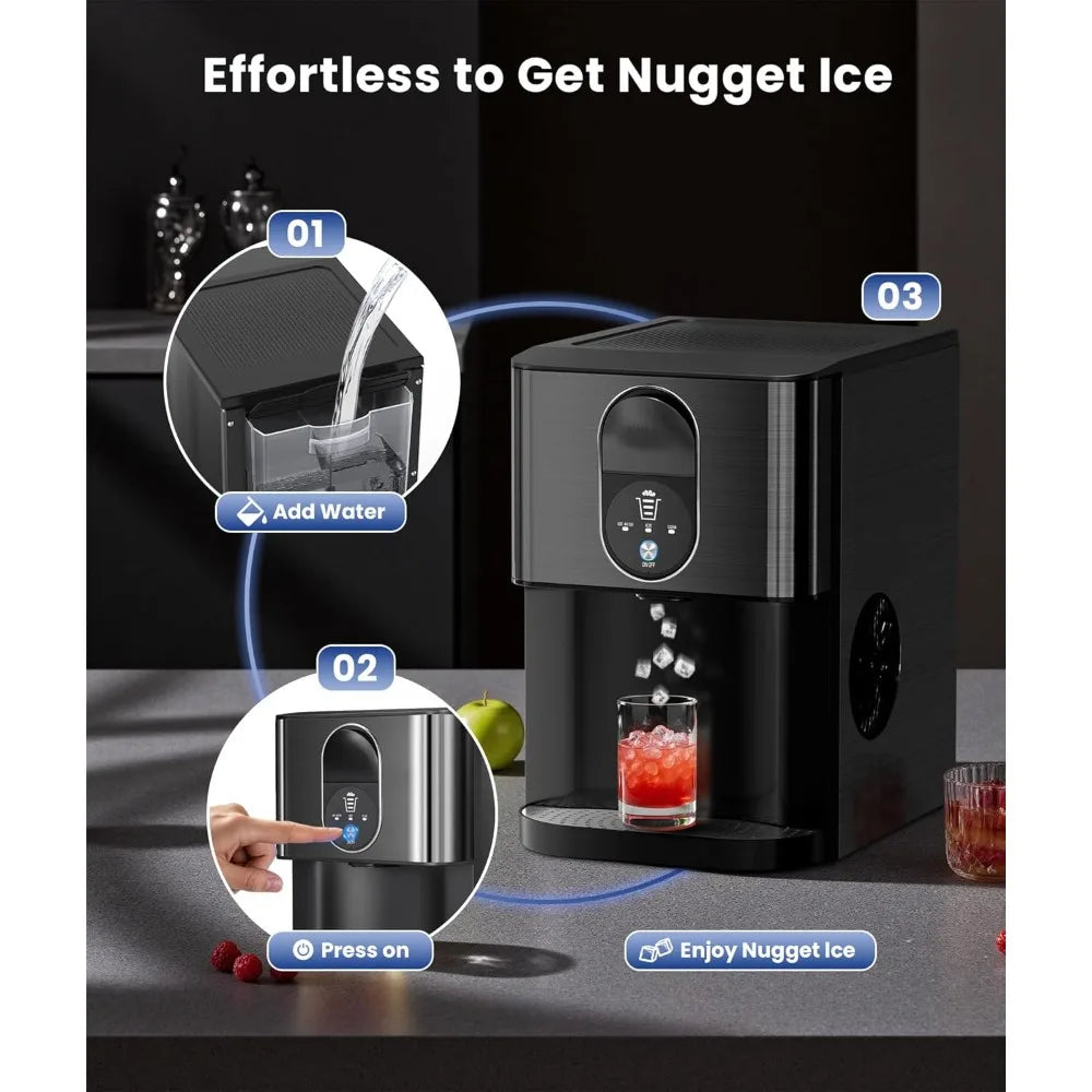 Soft Chewable Nugget Ice Maker Dispenser with Water Reservoir & Self-Cleaning Function
