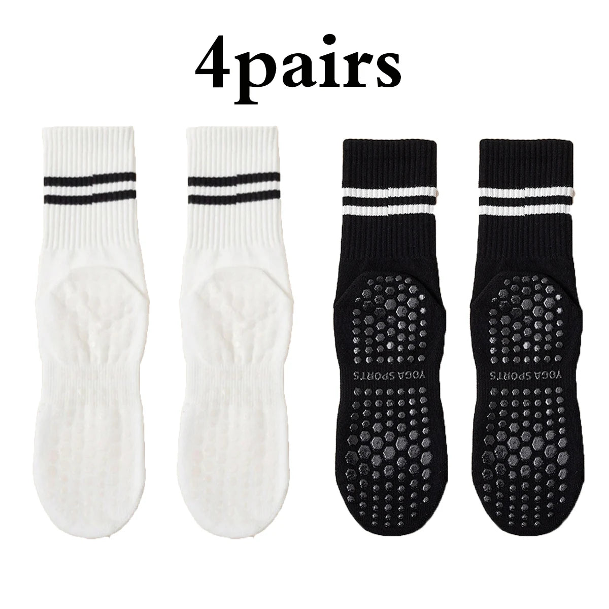4 pairs of yoga socks, pure cotton anti slip silicone indoor fitness & pilates