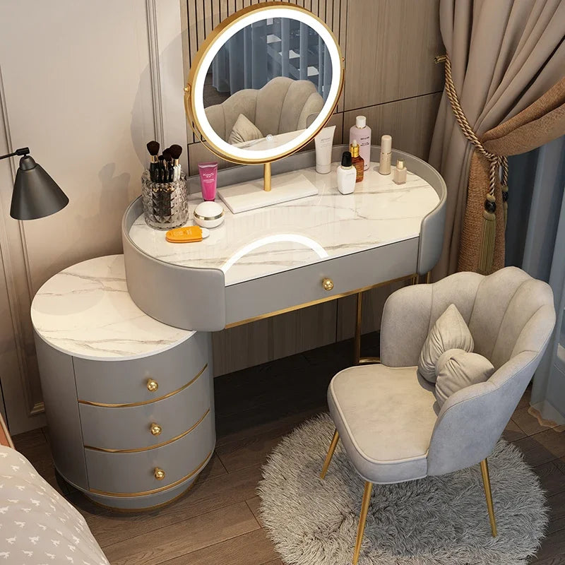 Pink Vanity Table Women & Luxury Nail European Big Stool