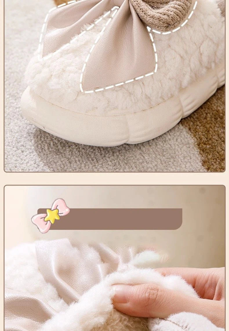 Thick Soled Bow Plush Slippers