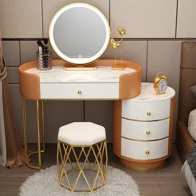 Pink Vanity Table Women & Luxury Nail European Big Stool