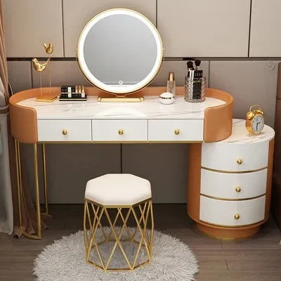 Pink Vanity Table Women & Luxury Nail European Big Stool