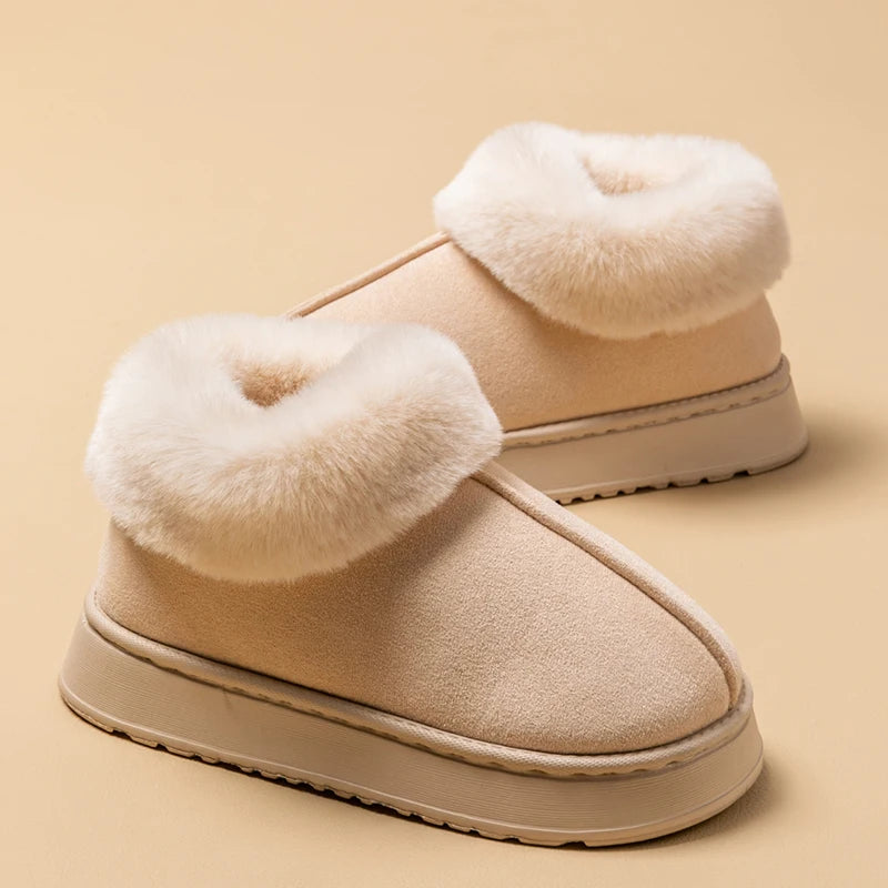 Plush Fleece Lined Cotton Slippers with Soft Sole