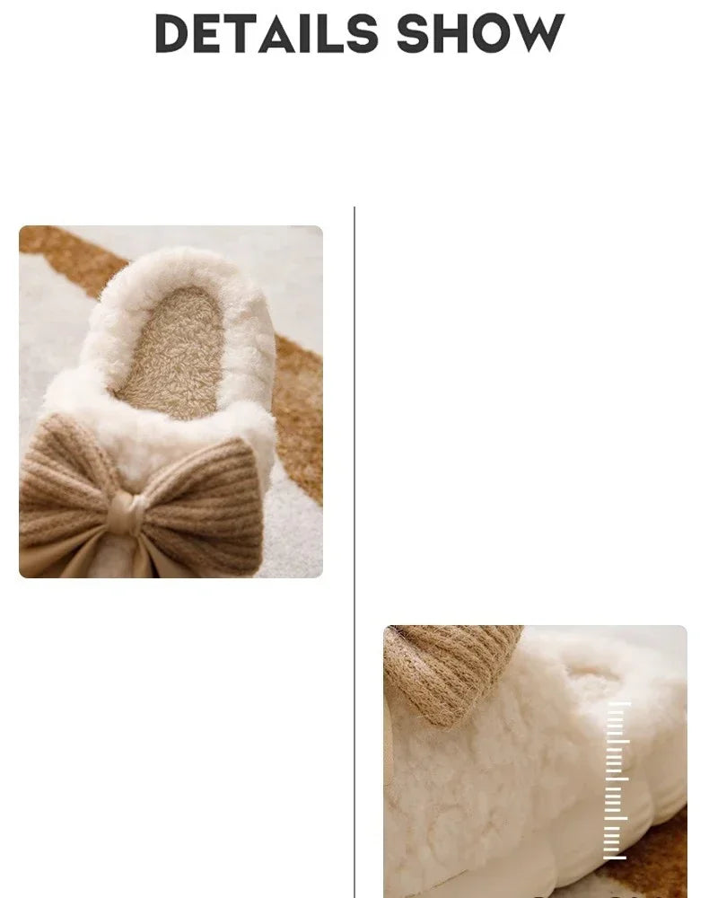 Thick Soled Bow Plush Slippers