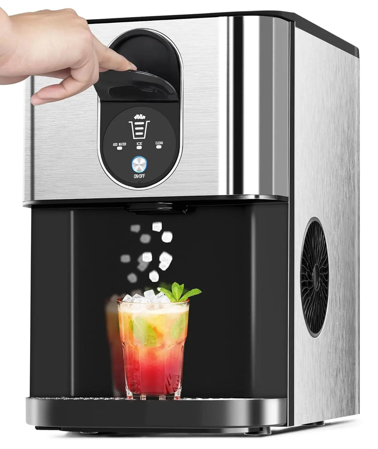 Soft Chewable Nugget Ice Maker Dispenser with Water Reservoir & Self-Cleaning Function