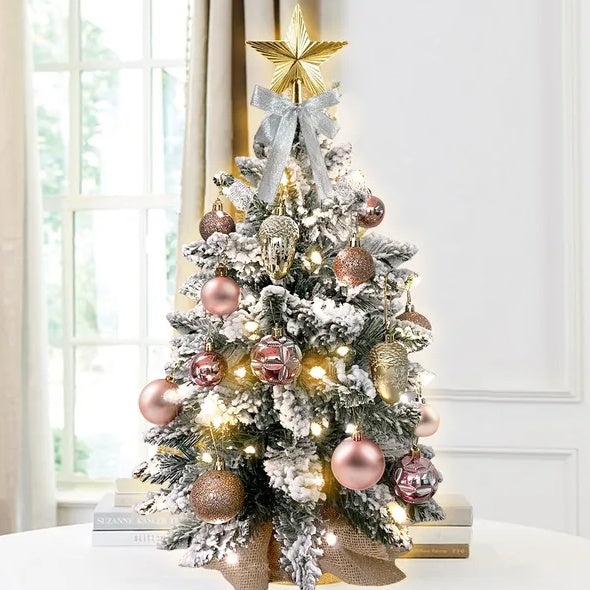 Tabletop Christmas Tree With Light. Artificial Decoration With Flocked Snow