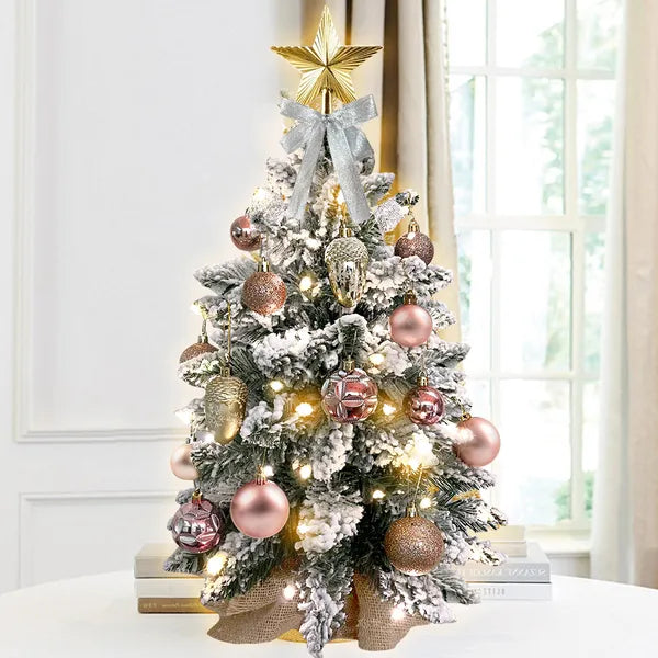 Tabletop Christmas Tree With Light. Artificial Decoration With Flocked Snow