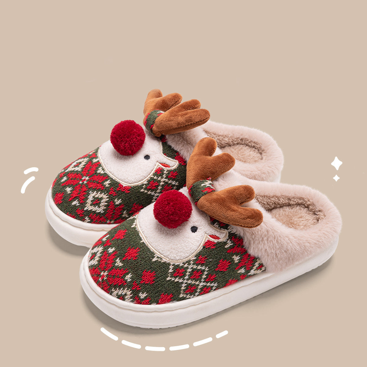 Cute Christmas Elk Plush Slippers- Fuzzy Home Shoes